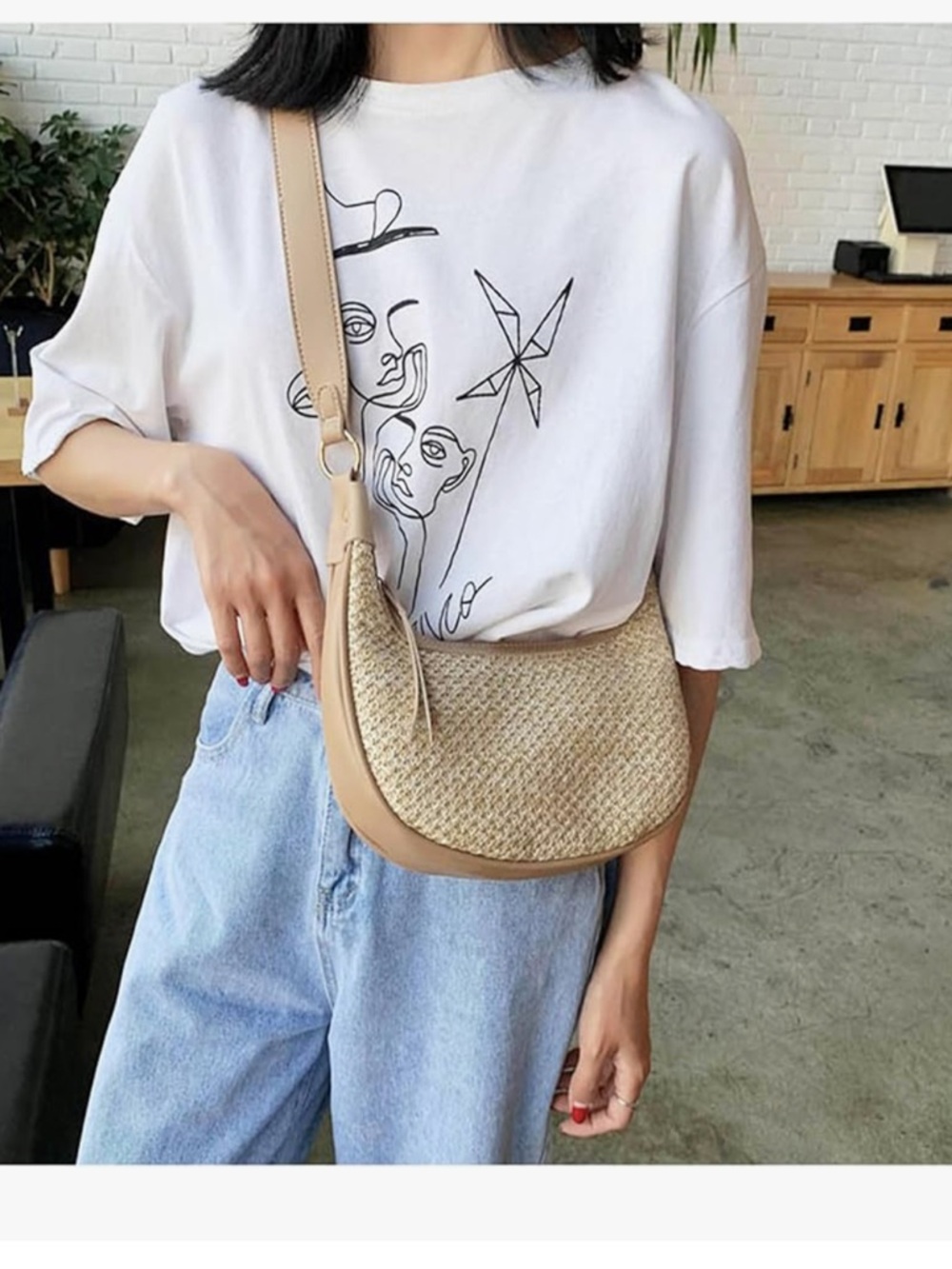 Straw Beach Shoulder Bags for Women Cute Small Crescent Tote Mini Clutch Purse - Picture 7 of 7